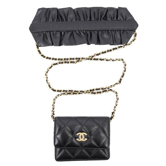 Chanel  Romance Quilted Lambskin Leather Clutch With Chain Black - Picture 4 of 13